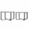 Dvojice moderních kulatých nízkých konferenčních stolků ze skla a železa - Mirna