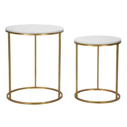 Dvojice kulatých zlatých konferenčních stolků z pryskyřice a železa - Camilla Viadurini