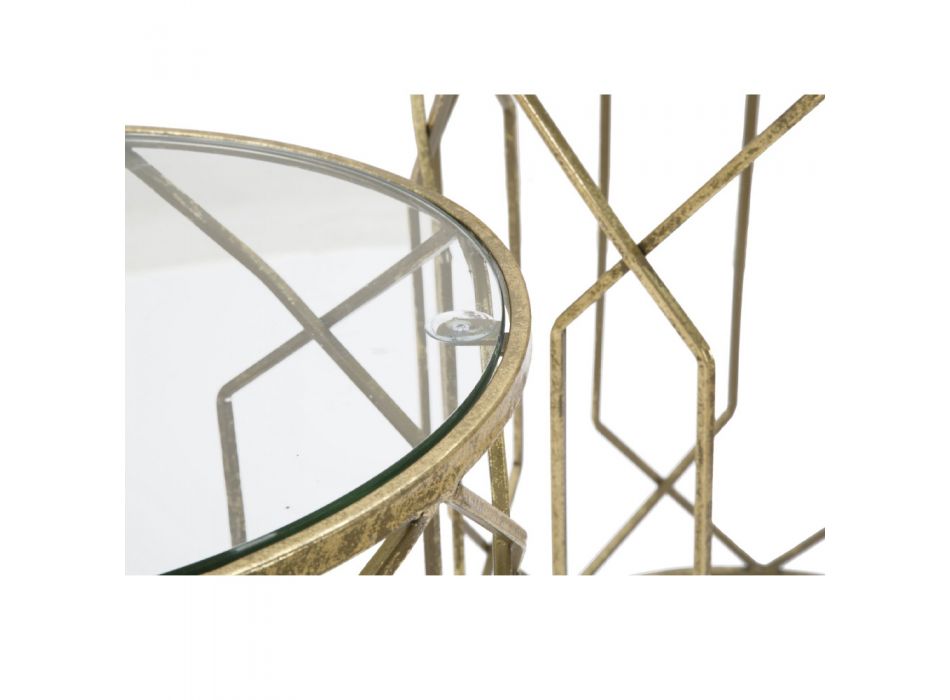 Dvojice železných konferenčních stolků s kulatou skleněnou deskou - Etro Viadurini