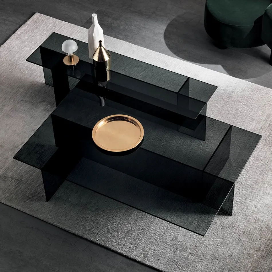 Pár moderních konferenčních stolků z uzeného skla vyrobený v Itálii - Sestola Viadurini