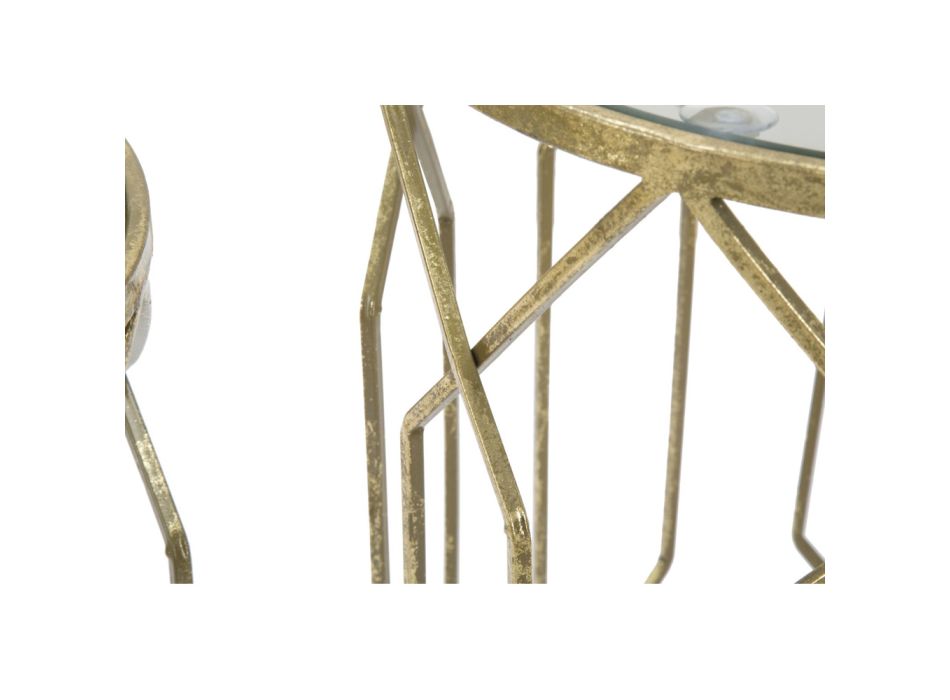 Pár zlatých železných konferenčních stolků s kulatou skleněnou deskou - Etro Viadurini