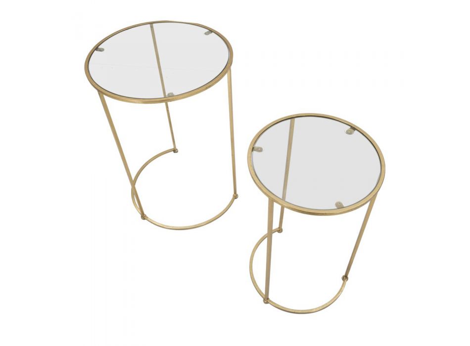 Dvojice kulatých konferenčních stolků ze skla a zlaté žehličky - Avola Viadurini