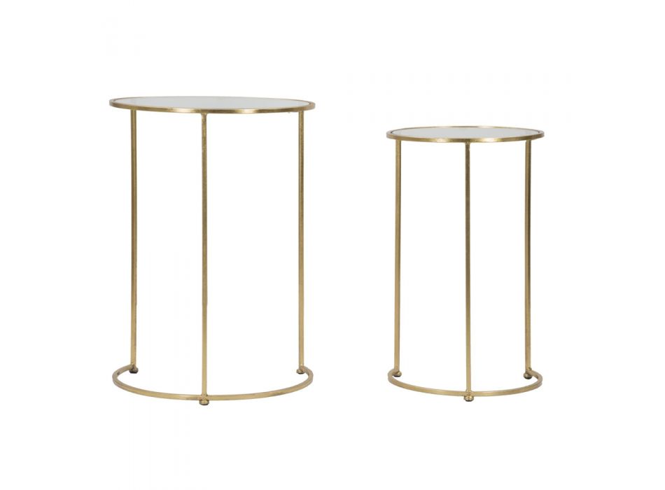 Dvojice kulatých konferenčních stolků ze skla a zlaté žehličky - Avola Viadurini
