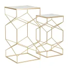 Dvojice čtvercových telefonních stolků ze zlatého železa a skla - papež Viadurini