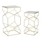 Dvojice čtvercových telefonních stolků ze zlatého železa a skla - papež Viadurini