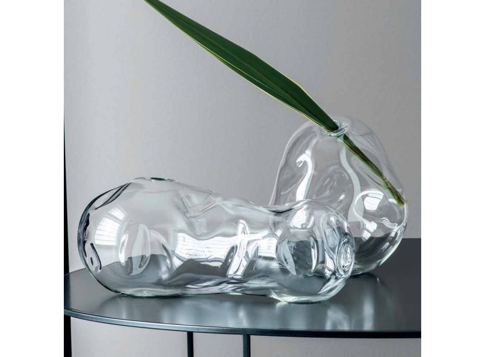 Pár průhledných foukaných skleněných dekorativních váz, vyrobené v Itálii - Pedro Viadurini