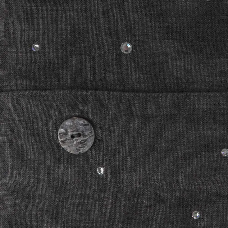 Černý lněný povlak na přikrývku s krystaly na luxusní manželskou postel - Damante Viadurini