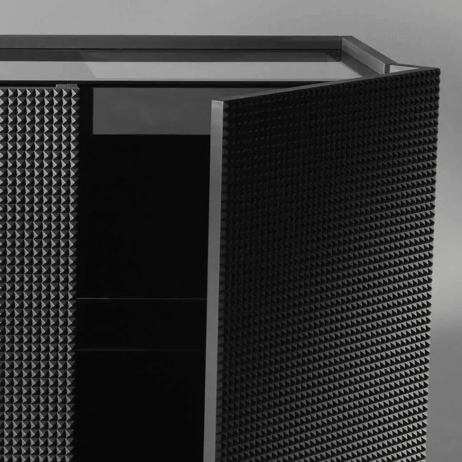 Příborník se dvěma černými dveřmi se 2 dveřmi a výsuvné zásuvky Flora Viadurini