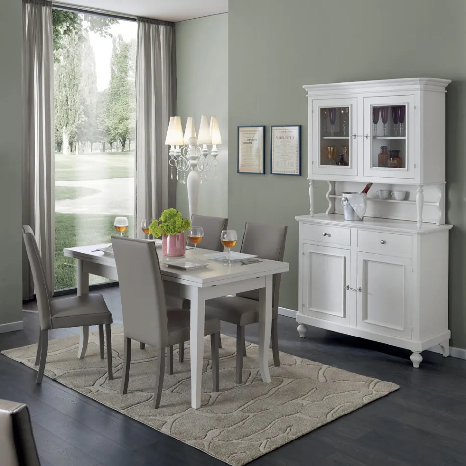 Vysoký příborník s vitrínou v obývacím pokoji ze dřeva Made in Italy - Bran Viadurini