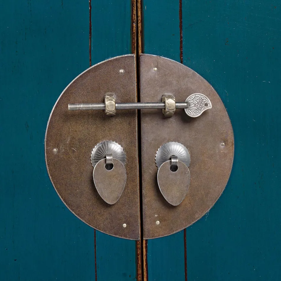 Nízký příborník 2 dvířka a 2 zásuvky z modrého jilmového dřeva Homemotion - Konan Viadurini