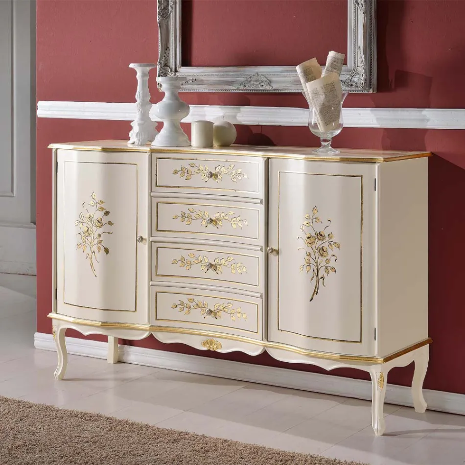 Klasický dřevěný příborník se 2 dvířky a 4 zásuvkami Made in Italy - Windsor Viadurini