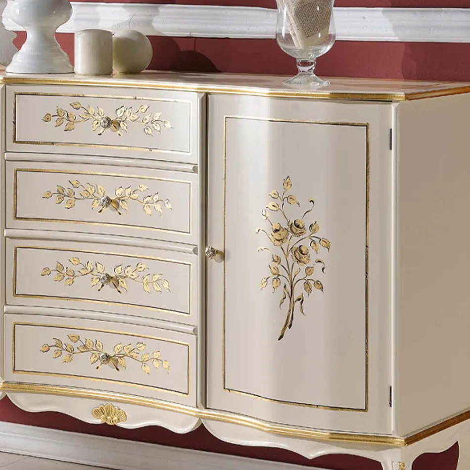 Klasický dřevěný příborník se 2 dvířky a 4 zásuvkami Made in Italy - Windsor Viadurini