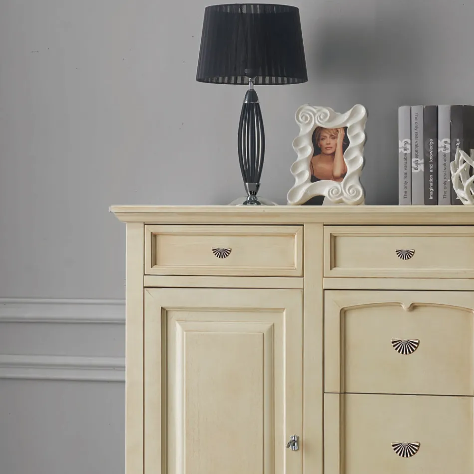 Klasický příborník ze dřeva Tanganica se 6 zásuvkami a 2 dvířky Made in Italy - Bragi Viadurini