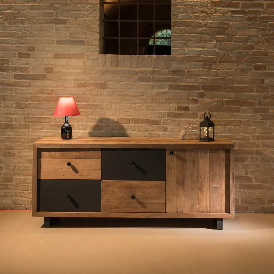 Vnitřní příborník s jedněmi dvířky, 4 zásuvkami a kovovými nožičkami - posuvné Viadurini