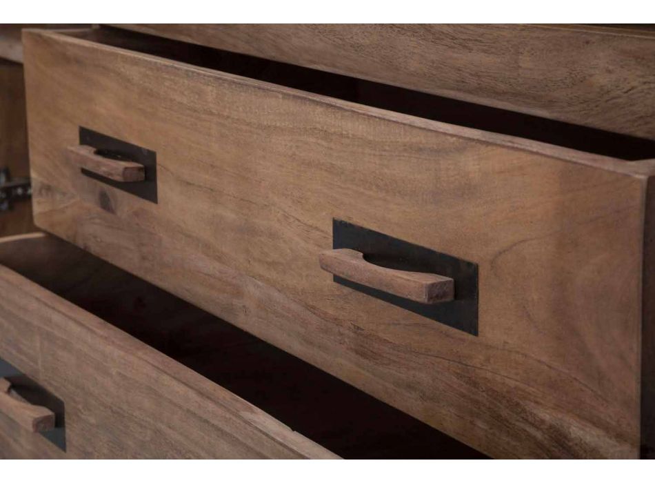 Designový příborník z akáciového dřeva a železa se 2 dveřmi a 2 zásuvkami - Dalya Viadurini