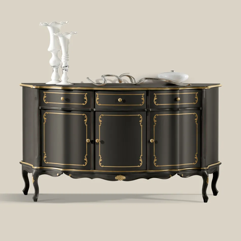 Luxusní příborník se 3 dvířky a 3 dřevěnými zásuvkami Made in Italy - Leonor Viadurini