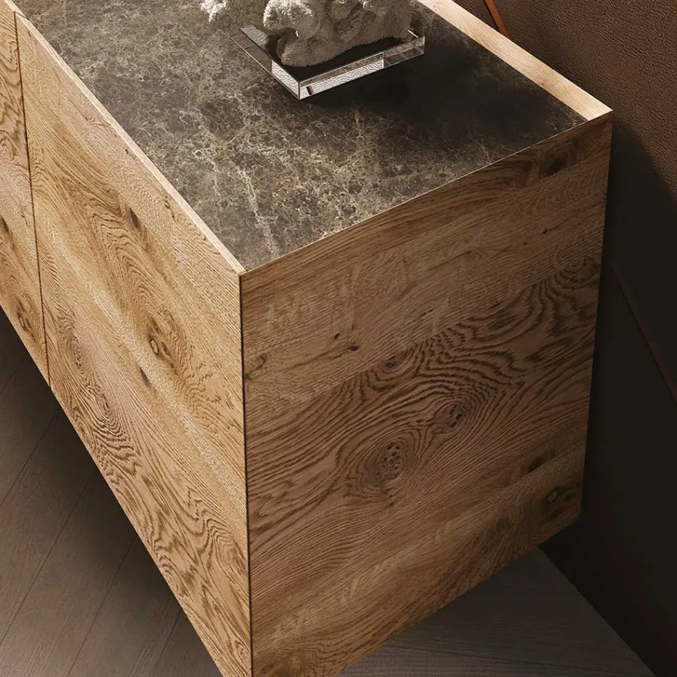 Dřevěný příborník se 3 dveřmi s tvrzeným křišťálovým podstavcem Made in Italy - Soraya Viadurini