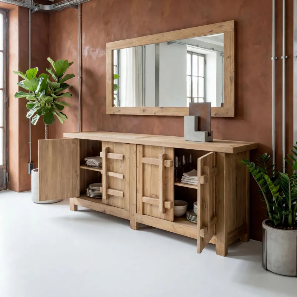 Příborník z přírodní borovice ve stáří se 2 nebo 4 dvířky - Aituno Viadurini