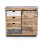 Příborník ze dřeva a oceli s dveřmi a 4 zásuvkami v průmyslovém stylu - Renza Viadurini