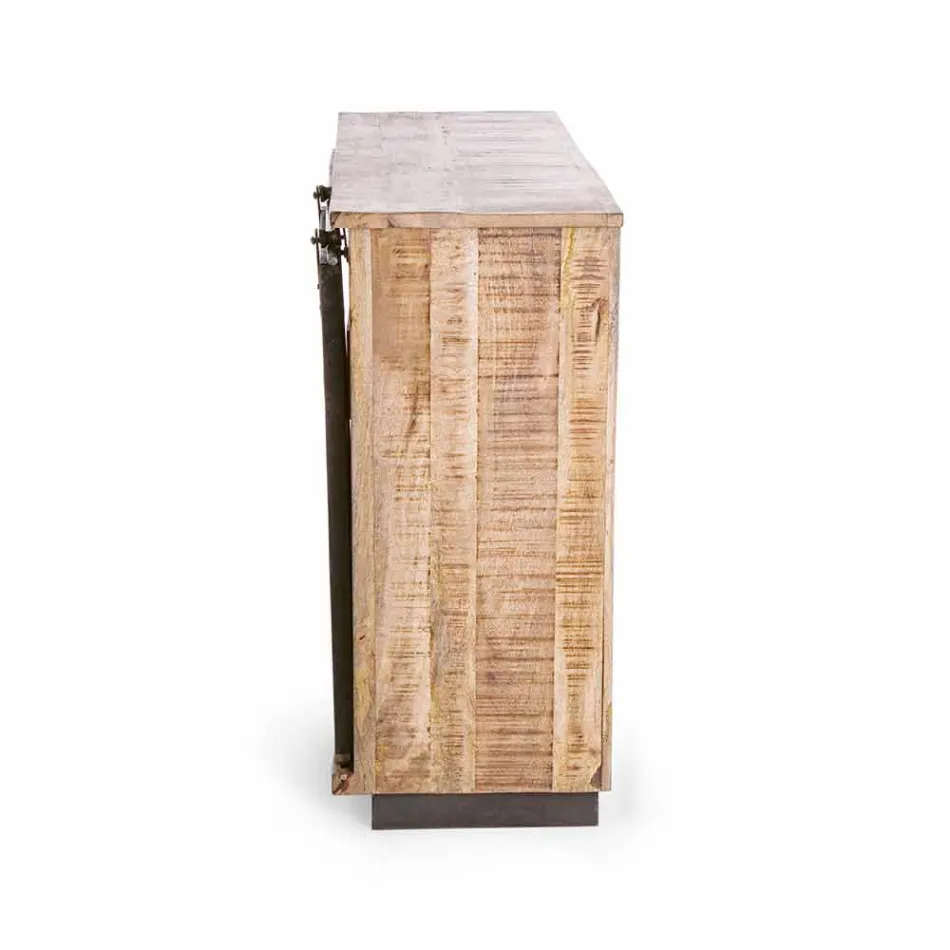 Příborník ze dřeva a oceli s dveřmi a 4 zásuvkami v průmyslovém stylu - Renza Viadurini