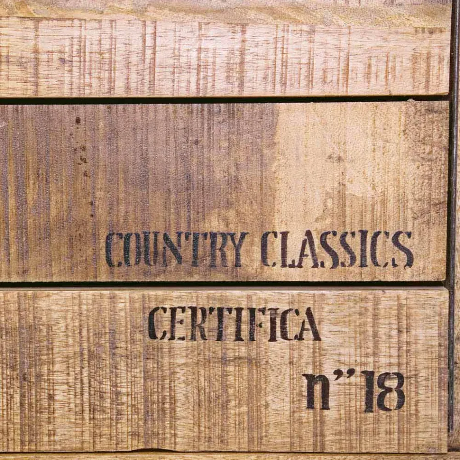 Příborník ze dřeva a oceli s dveřmi a 4 zásuvkami v průmyslovém stylu - Renza Viadurini