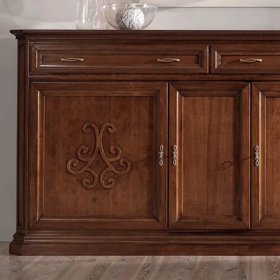 Příborník z patinovaného dřeva s povrchovou úpravou ořech s dekorem lilie Made in Italy - Cherry Viadurini