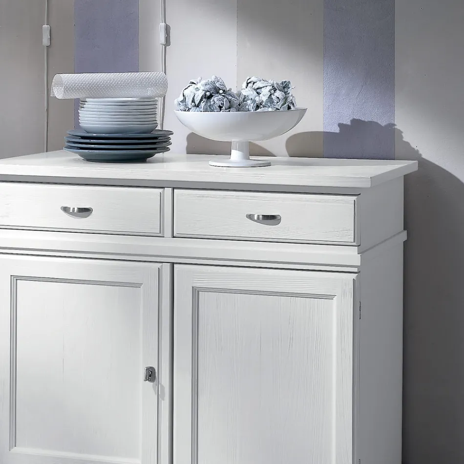 Příborník z bílého lakovaného dřeva se 2 dvířky a 2 zásuvkami Made in Italy - Sogbo Viadurini