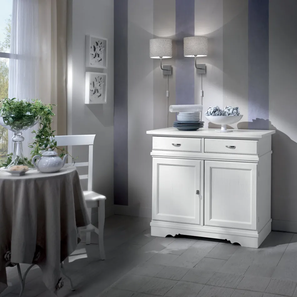 Příborník z bílého lakovaného dřeva se 2 dvířky a 2 zásuvkami Made in Italy - Sogbo Viadurini