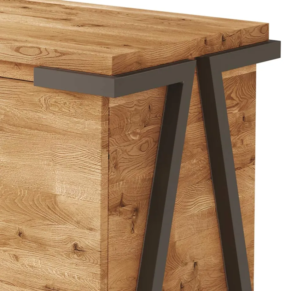 Příborník z dubového dřeva a kovu se 2 dveřmi a otevřenou přihrádkou Made in Italy - Jennifer Viadurini