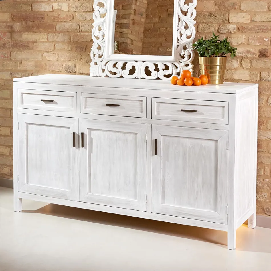 Masivní teaková příborník se 3 dvířky a 3 zásuvkami - Sumo Viadurini