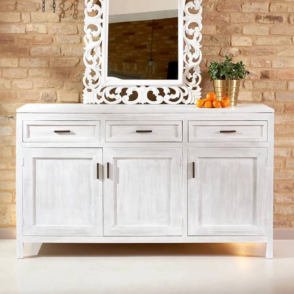 Masivní teaková příborník se 3 dvířky a 3 zásuvkami - Sumo Viadurini