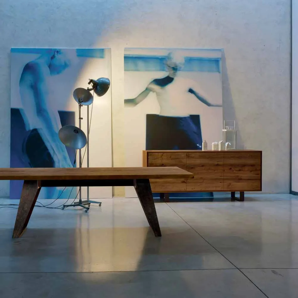 Současná kuchyňská linka s 3 dveře přírodní ořech, L 215 x W 50 cm, Flora Viadurini