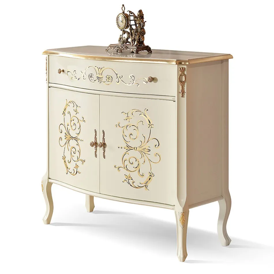 Příborník do obývacího pokoje z ořechového nebo bílého dřeva a intarzie Made in Italy - Katerine Viadurini