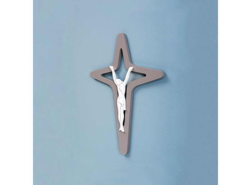 Bílo-šedé Christo Crucifix laserem gravírované Made in Italy - Teresa Viadurini
