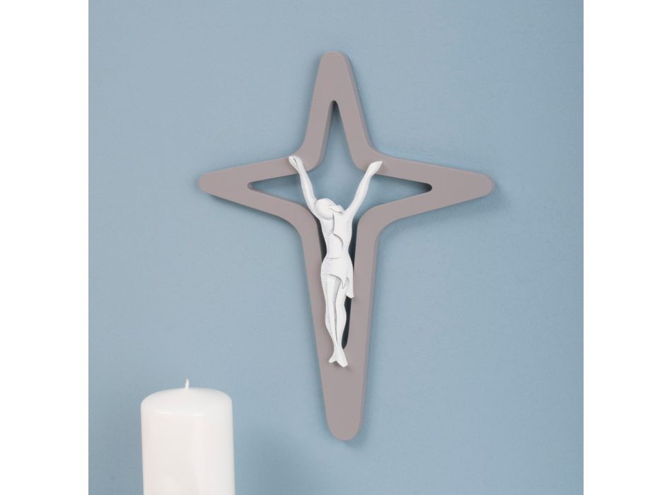 Bílo-šedé Christo Crucifix laserem gravírované Made in Italy - Teresa Viadurini