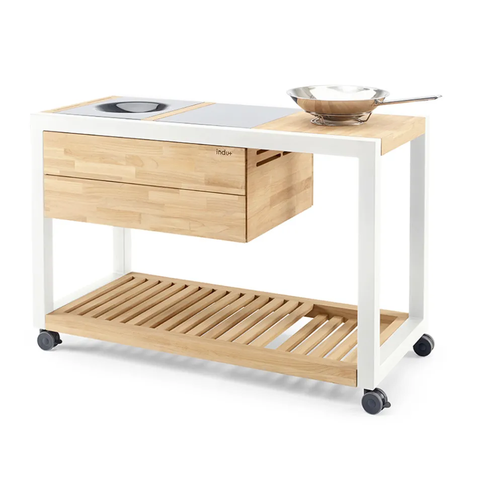 Venkovní kuchyně 140x65x93 cm z masivního teaku a hliníku - Convivial Viadurini