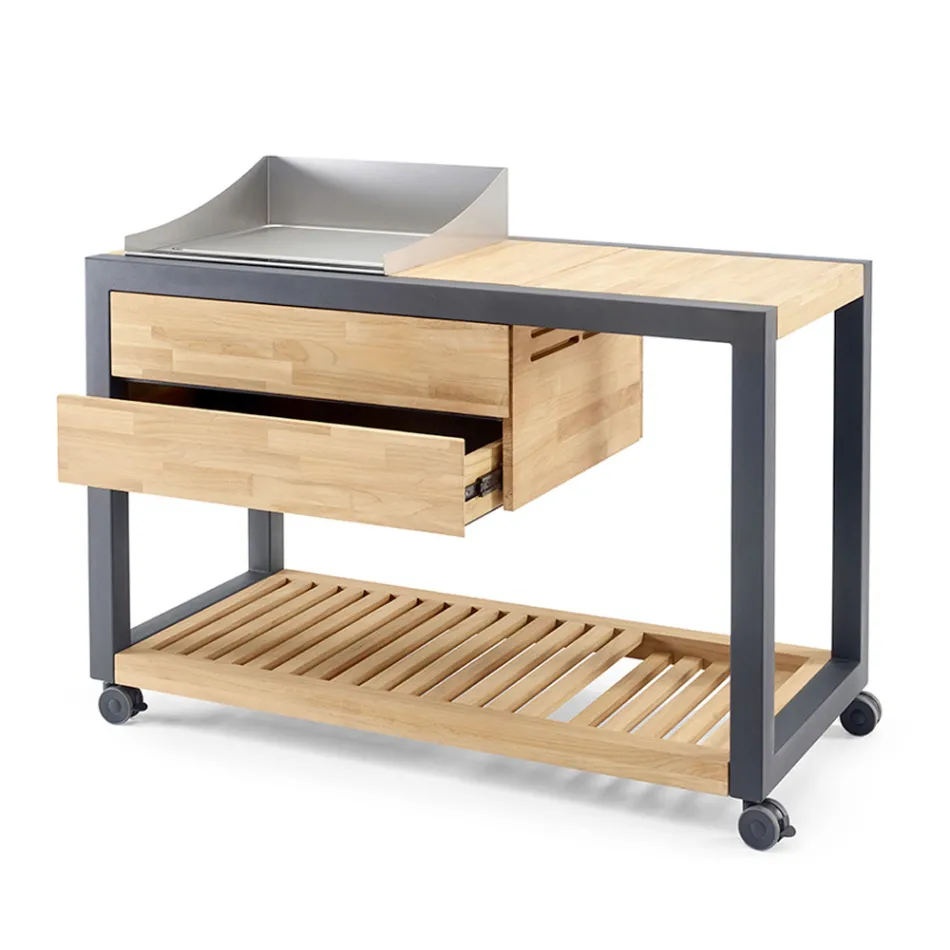 Venkovní kuchyně 140x65x93 cm z masivního teaku a hliníku - Convivial Viadurini