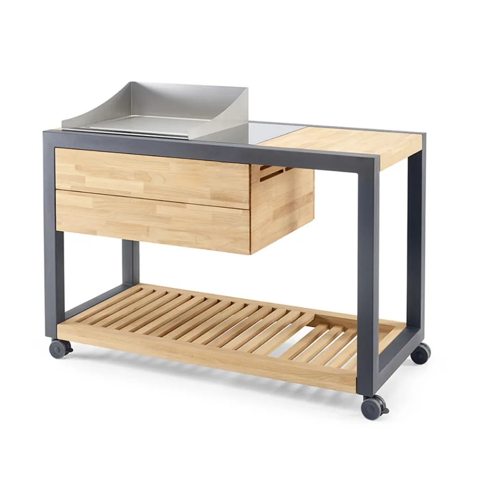 Venkovní kuchyně 140x65x93 cm z masivního teaku a hliníku - Convivial Viadurini