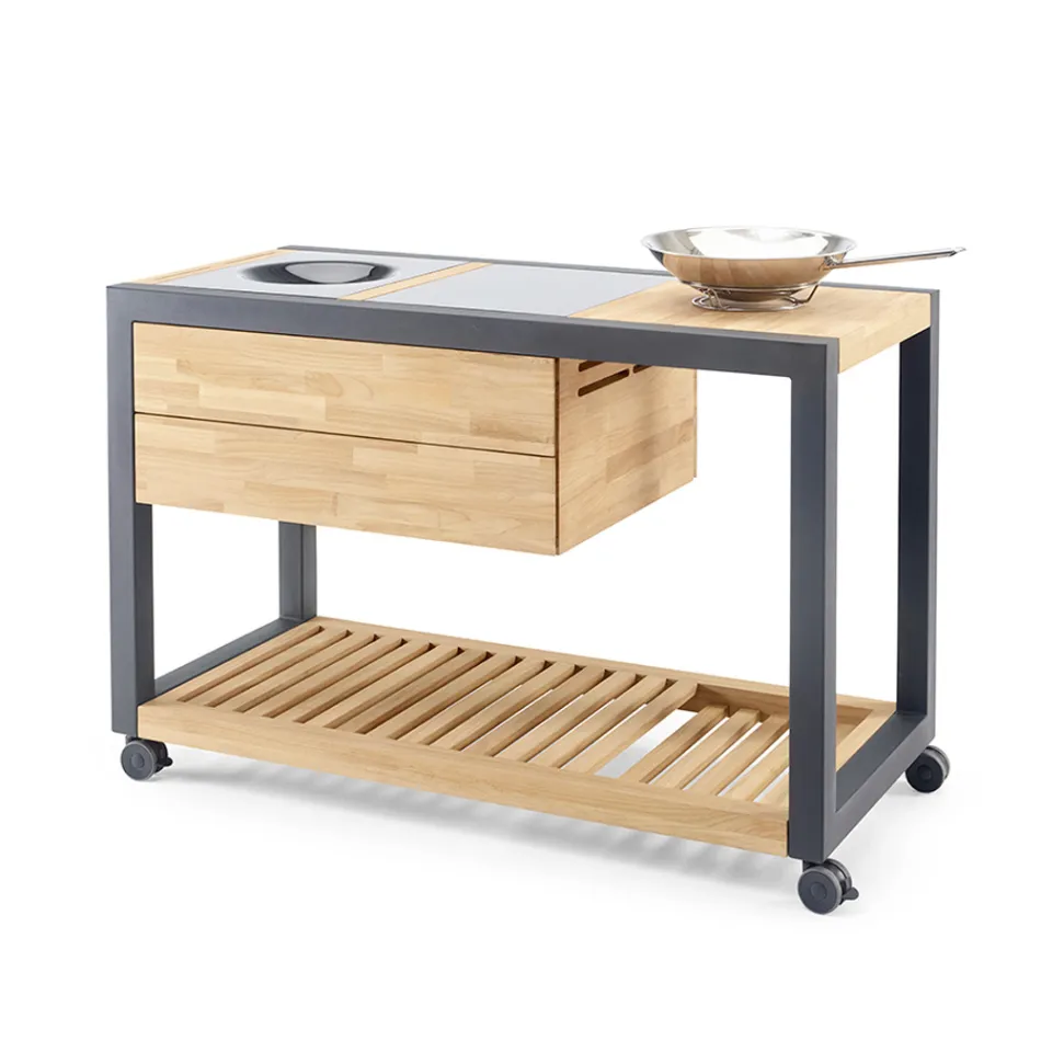 Venkovní kuchyně 140x65x93 cm z masivního teaku a hliníku - Convivial Viadurini