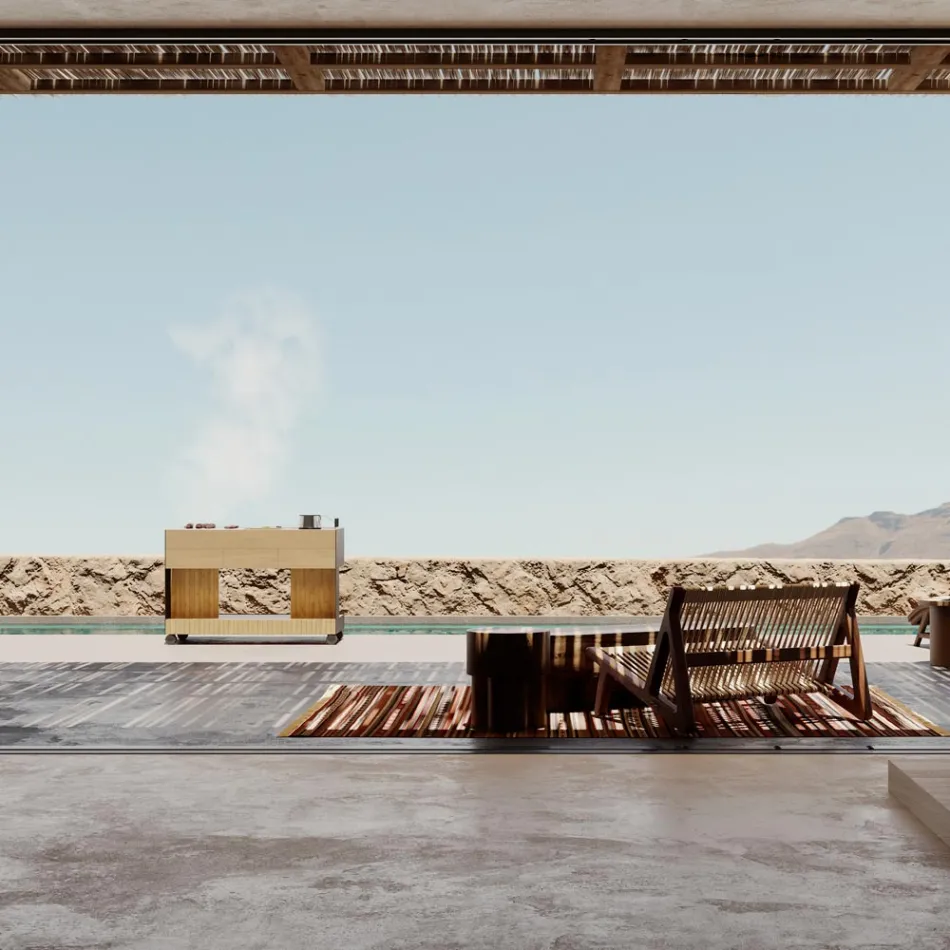 Venkovní kuchyně 141x70x93 cm z masivního teaku a hliníku - Stilosa Viadurini