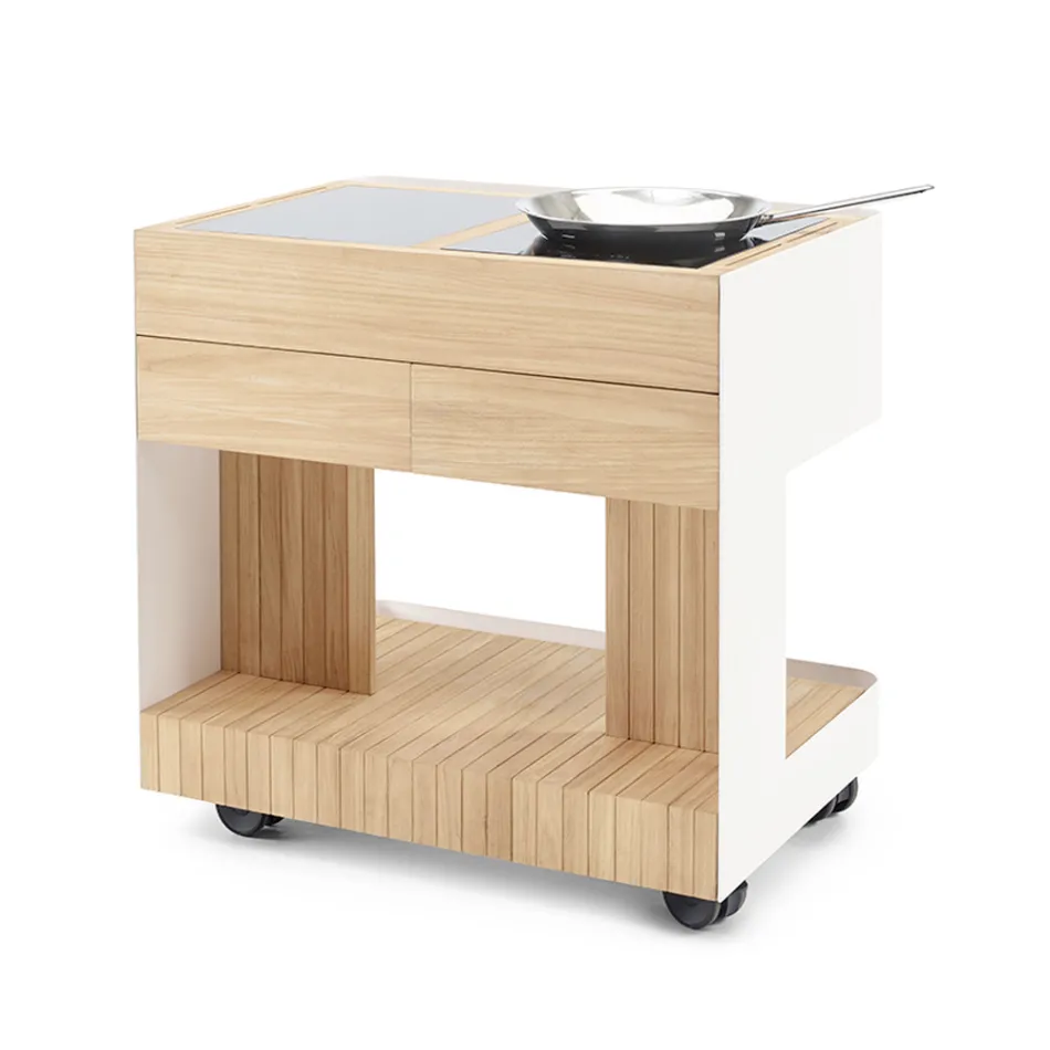 Venkovní kuchyně 96x70x93 cm z masivního teaku a hliníku - rafinovaná Viadurini