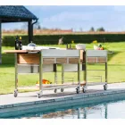 Moderní venkovní zahradní kuchyně na dřevěných a ocelových kolech - Buoncalliope Viadurini