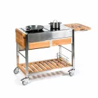 Moderní venkovní zahradní kuchyně na dřevěných a ocelových kolech - Buoncalliope Viadurini