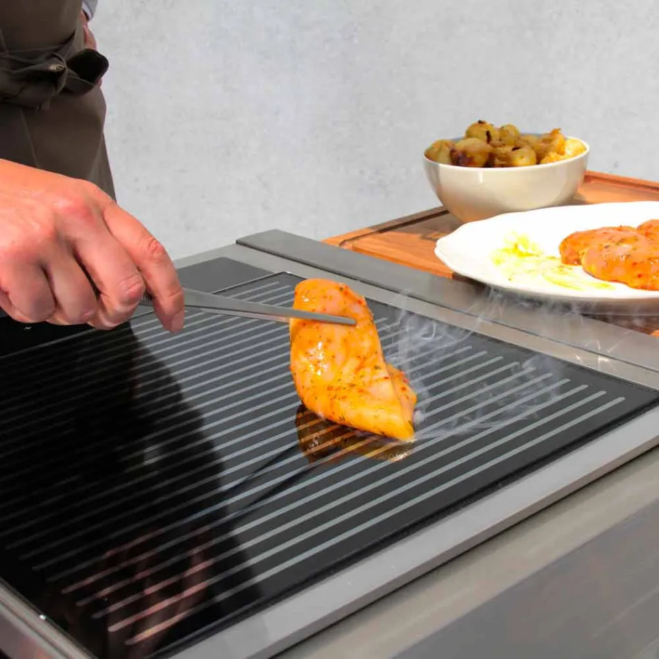 Moderní venkovní zahradní kuchyně na dřevěných a ocelových kolech - Buoncalliope Viadurini