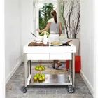 Moderní kuchyně na kolech pro venkovní zahrádku ze dřeva a oceli - Calliope Viadurini