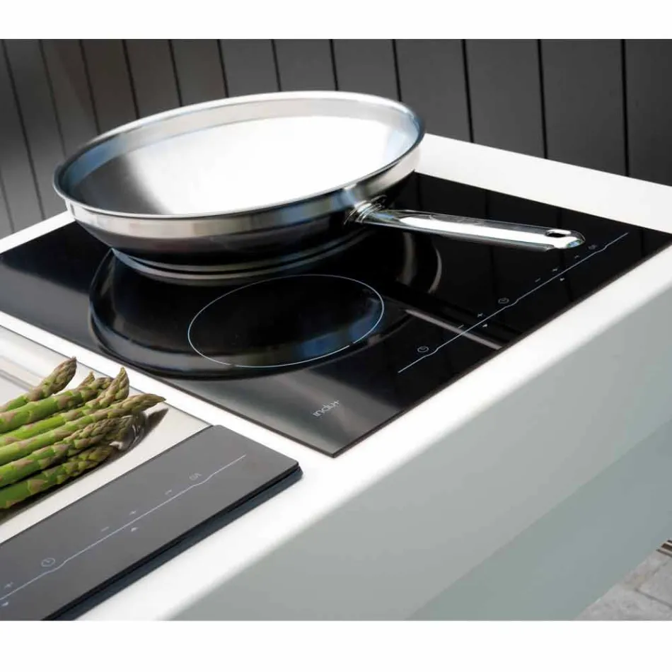 Moderní kuchyně na kolech pro venkovní zahrádku ze dřeva a oceli - Calliope Viadurini