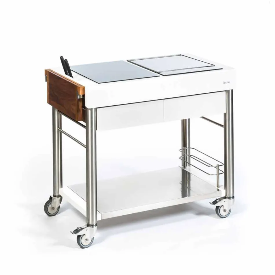 Moderní kuchyně na kolech pro venkovní zahrádku ze dřeva a oceli - Calliope Viadurini