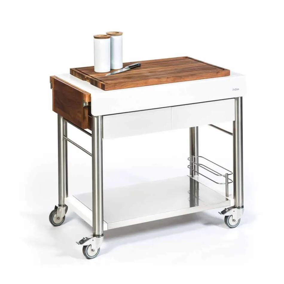 Moderní kuchyně na kolech pro venkovní zahrádku ze dřeva a oceli - Calliope Viadurini