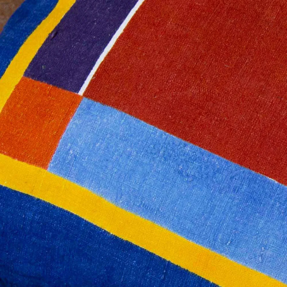 Polštář italského umění v konopí malované a ručně šitý jedinečný kus - značky Viadurini