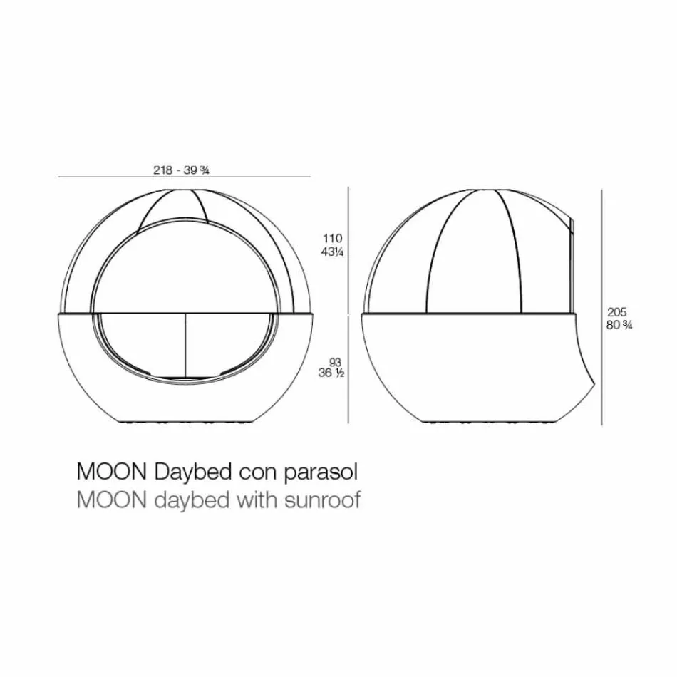 Luxusní kulatý designový zahradní lehátko se slunečníkem - Ulm Moon od Vondom Viadurini